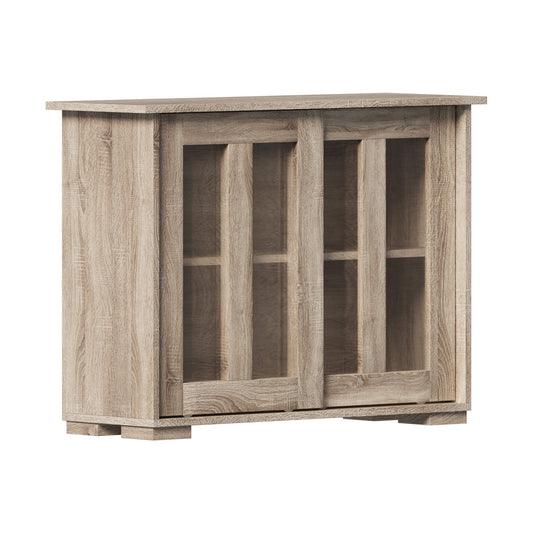 Oikiture Sideboard Buffet Glass Sliding Door Natural