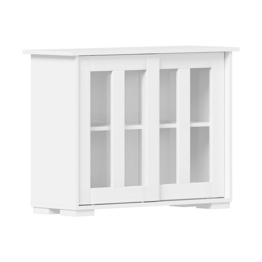 Oikiture Sideboard Buffet Glass Sliding Door White