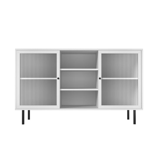 Oikiture Sideboard Buffet Tempered Glass Door 2 Drawers White