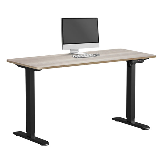 Oikiture Electric Standing Desk Single Motor Black&Grey-Oak 140CM