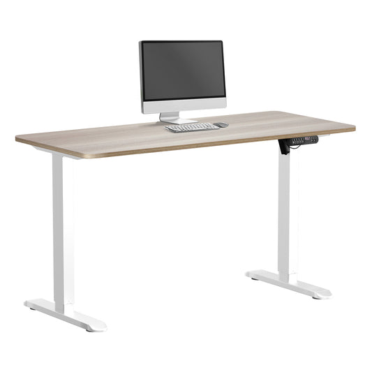 Oikiture Electric Standing Desk Single Motor White&Grey-Oak 140CM