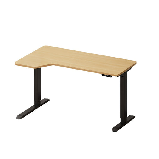 Oikiture L-shape Electric Standing Desk Single Motor 145CM Black&Oak