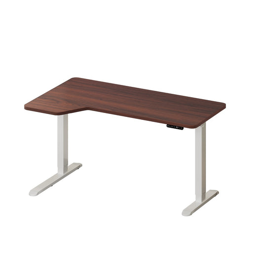 Oikiture L-shape Electric Standing Desk Single Motor 145CM White&Walnut