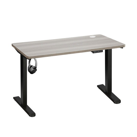 Oikiture 140cm Electric Standing Desk Single Motor Black&Grey-Oak