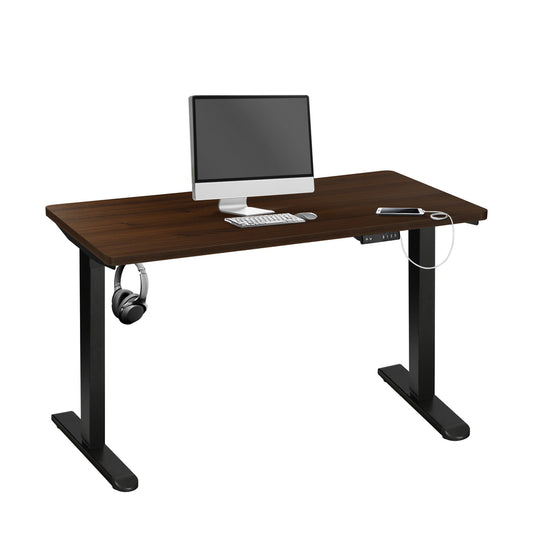 OIKITURE Sit Stand Desk Motorised Adjustable 160cm Black&Walnut