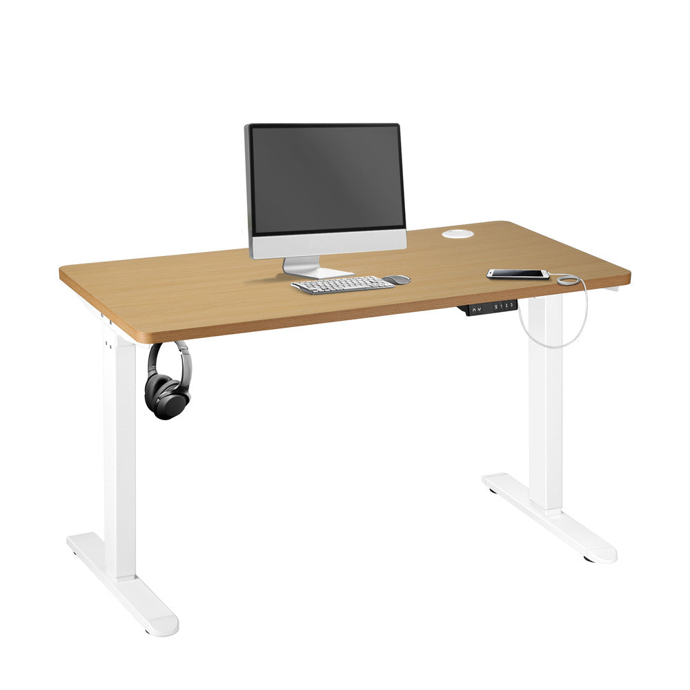 Oikiture Standing Desk Adjustable Motorised 140cm White&Oak