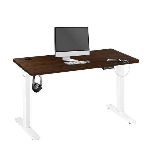 Oikiture Standing Desk Adjustable Motorised 140cm White&Walnut