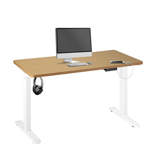 OIKITURE Sit Stand Desk Motorised Adjustable 160cm White&Oak