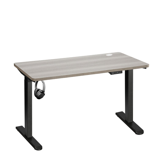 Oikiture 140cm Electric Standing Desk Dual Motor Black&Grey-Oak