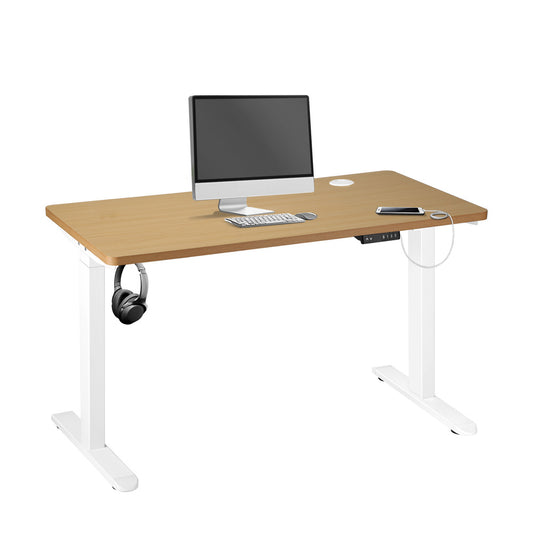 Oikiture Standing Desk Dual Motor Adjustable 140cm White&Oak