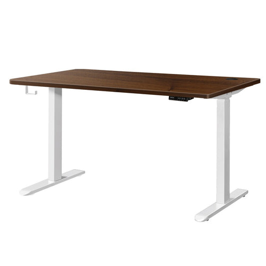 Oikiture Standing Desk Dual Motor Adjustable 140cm White&Walnut