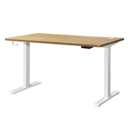 Oikiture Standing Desk Dual Motor Adjustable Motorised White&Oak 150cm