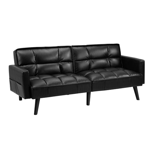 Oikiture Sofa Bed Futon Convertible Leather 3-Seater Black
