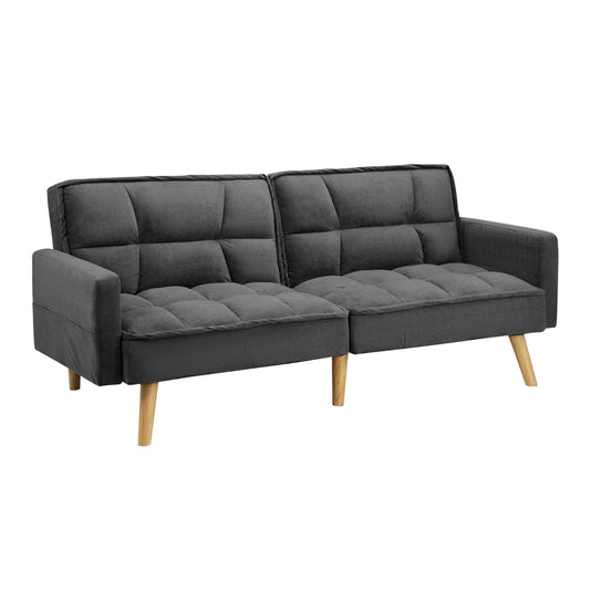 Oikiture Sofa Bed Convertible Velvet 3-Seater Grey