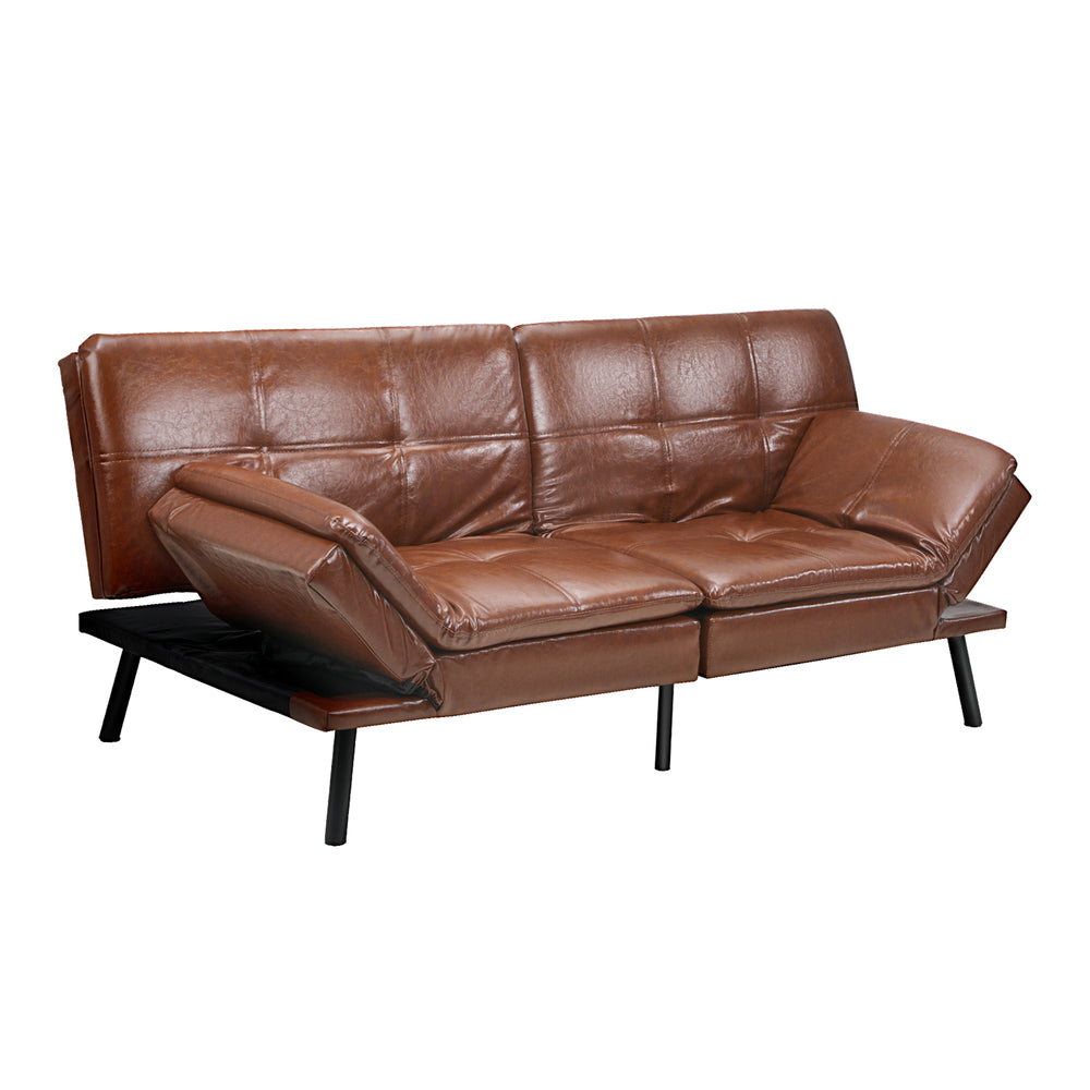 Oikiture Sofa Bed Convertible Leather 3-Seater Brown