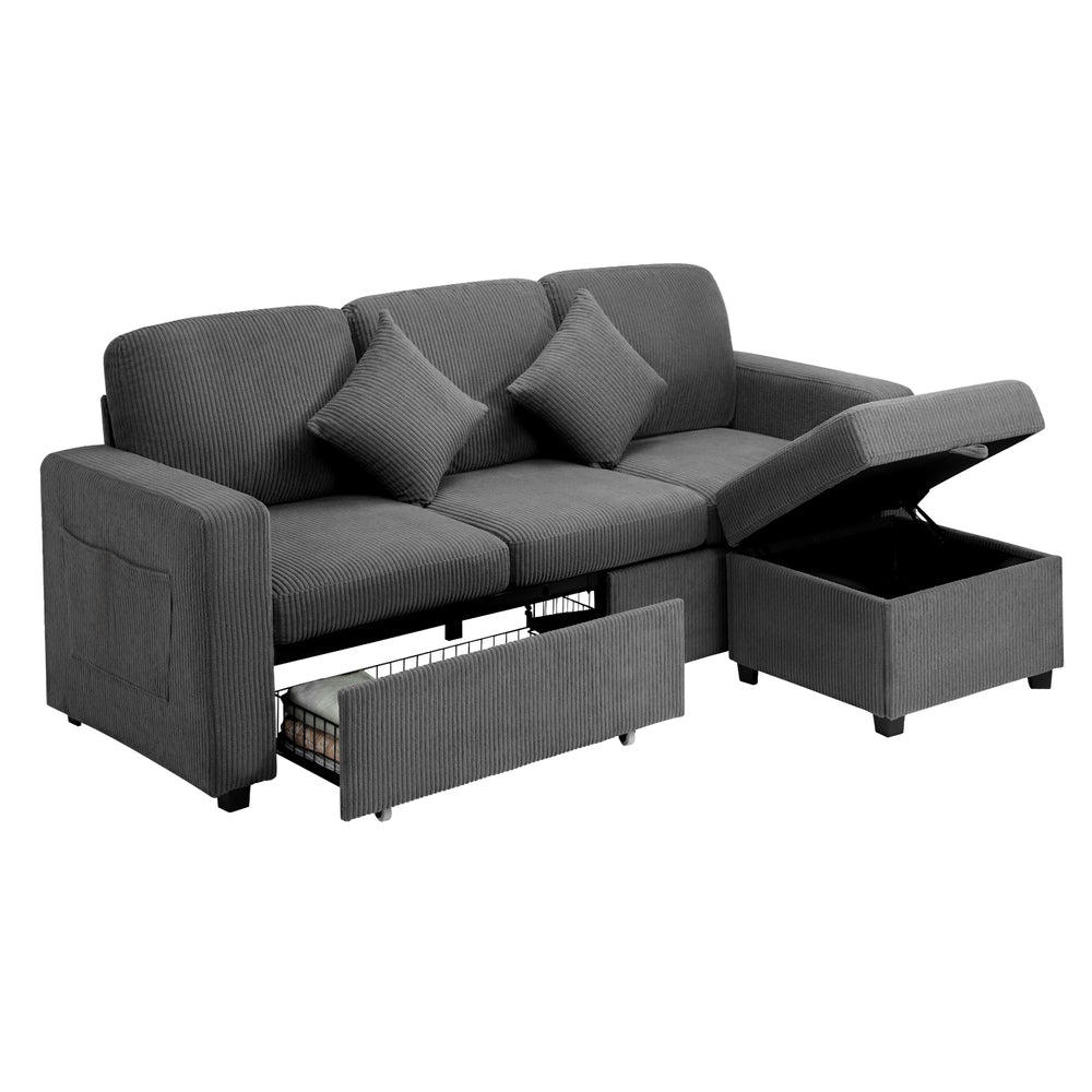 Oikiture 3 Seater Sofa Modular Couch Drawers Ottoman Velvet