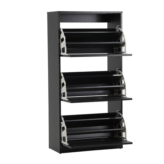 Oikiture Shoe Storage Cabinet 3 Doors 45 Pairs Black
