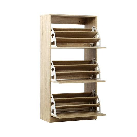 Oikiture Shoe Storage Cabinet 3 Compartments with Rows Wooden