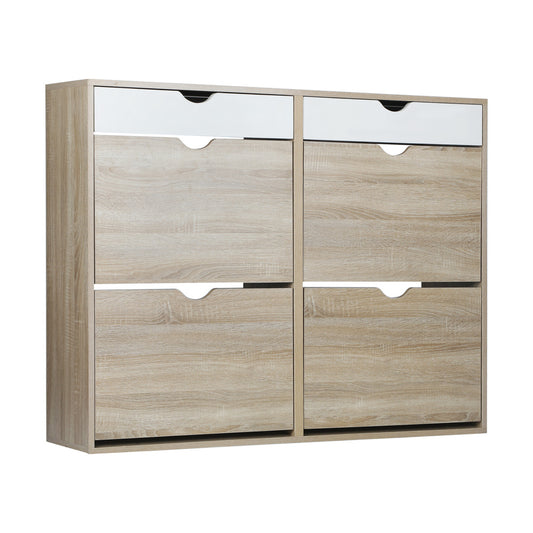 Oikiture Shoe Storage Cabinet 4 Compartment with Rows 2 Drawers