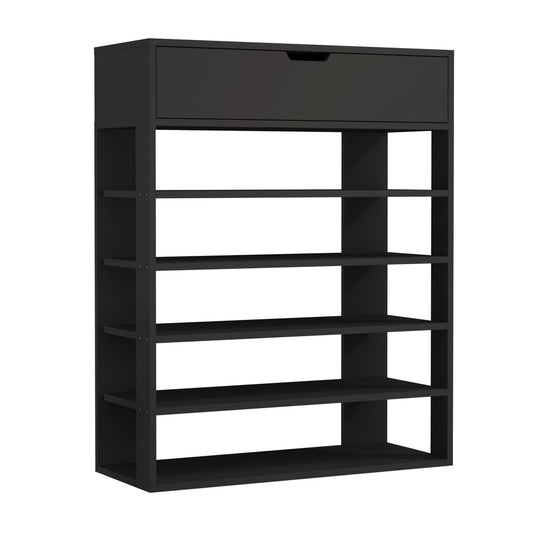 Oikiture Shoes Storage Rack 5-tier Shelves with Drawer Black