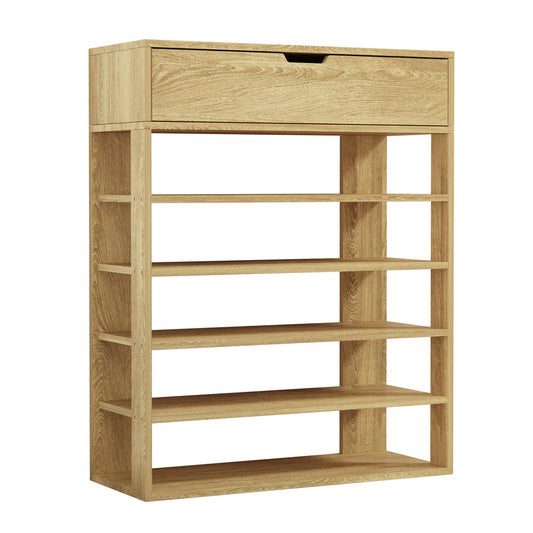 Oikiture Shoes Storage Rack 5-tier Shelves with Drawer Natural