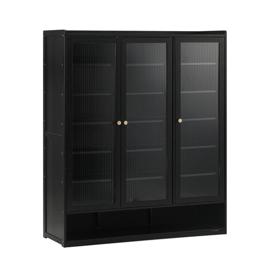 Oikiture Shoe Cabinet 3 Doors Shelf Black