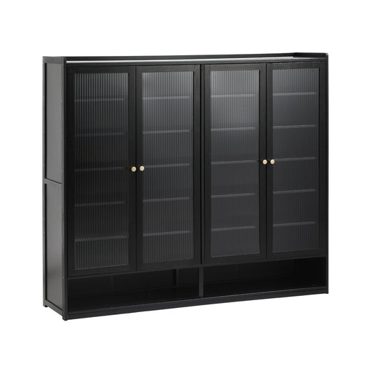 Oikiture Shoe Storage Cabinet 4 Doors Shelf Black