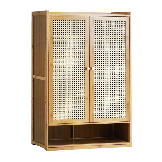 Oikiture Shoe Storage Cabinet 2 Doors Rattan Natural