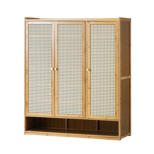 Oikiture Shoe Cabinet with 3 Rattan Doors 6 Shelves