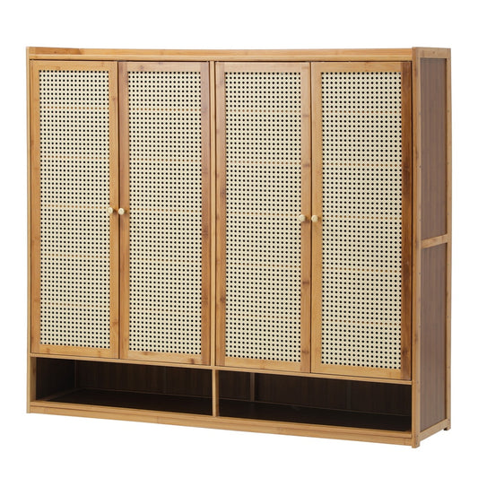 Oikiture Shoe Storage Cabinet 4 Doors Rattan Brown