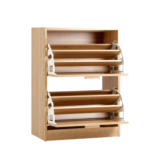 Oikiture Shoe Cabinet 2 Compartment with Rows Rattan Doors