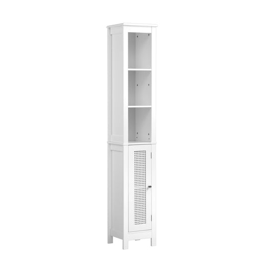 Oikiture Rattan Bathroom Cabinet Tall Slim White