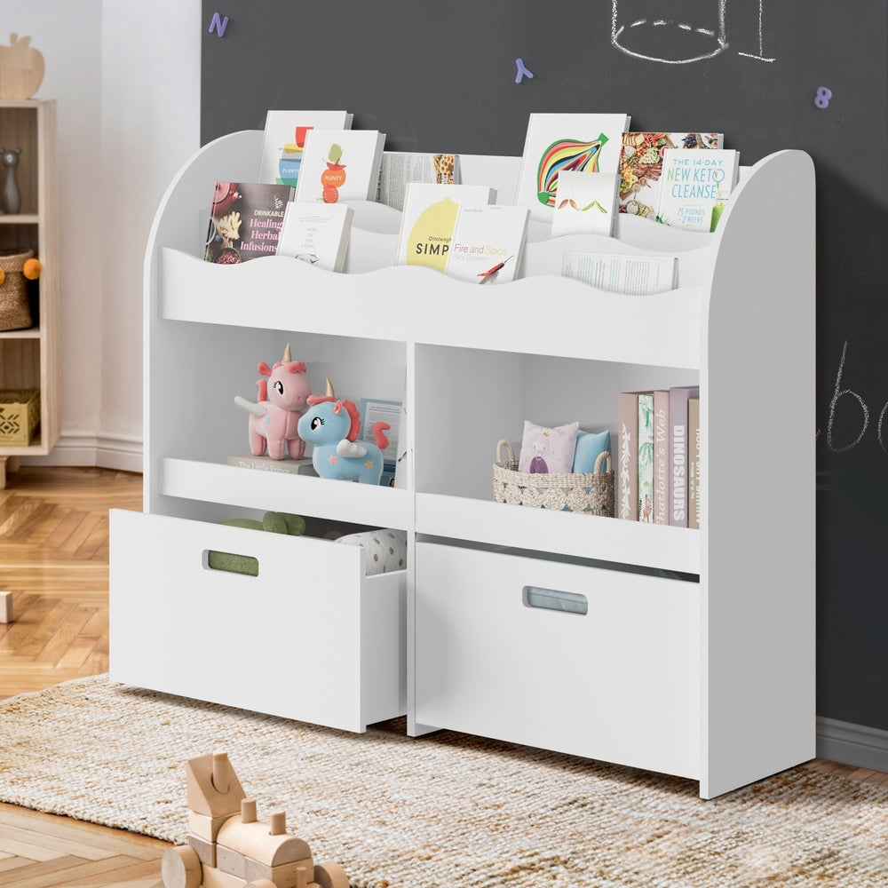 Oikiture Kids Bookshelf Toy Storage Box Organiser Display Shelf White