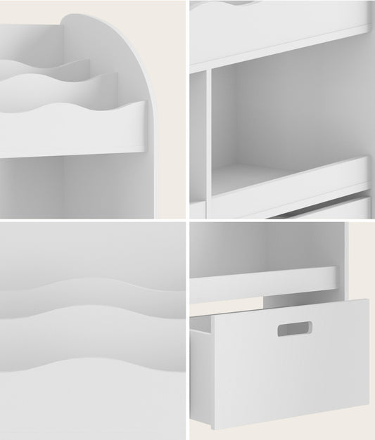 Oikiture Kids Bookshelf Toy Storage Box Organiser Display Shelf White