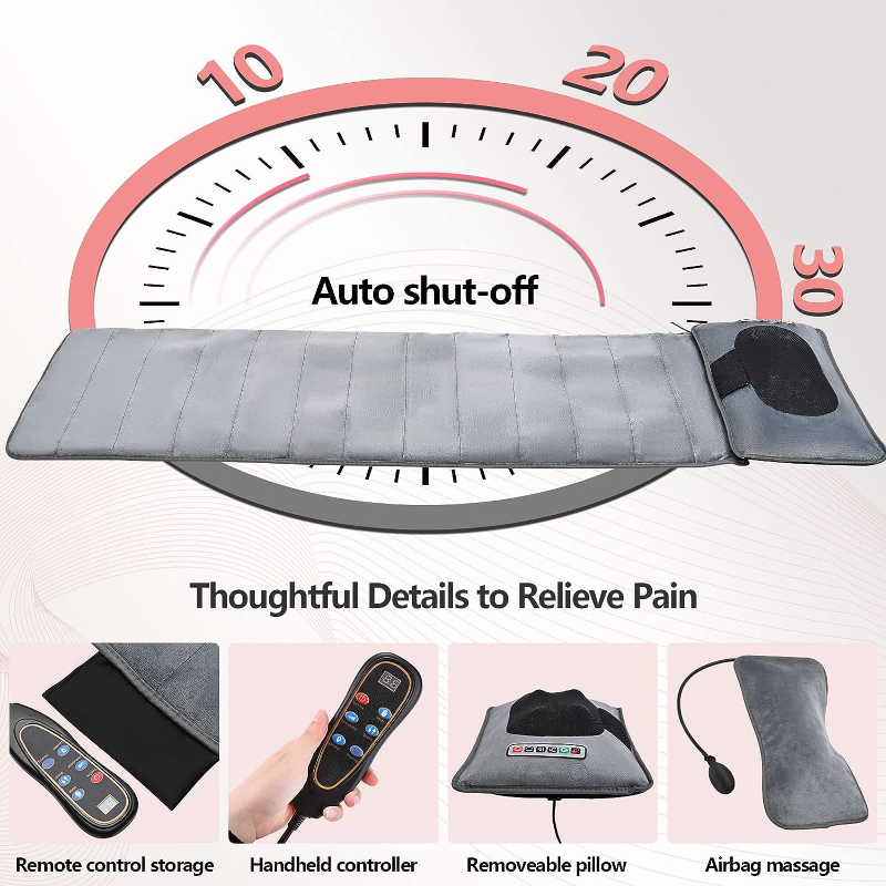 10 Vibrating Motors Massage Mat Full Body Heated Mattress Pillow Pain Relief
