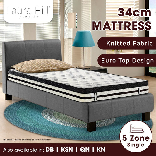 Laura Hill Mattress Bed Size Euro Top 5 Zone Spring Foam 34cm Bedding