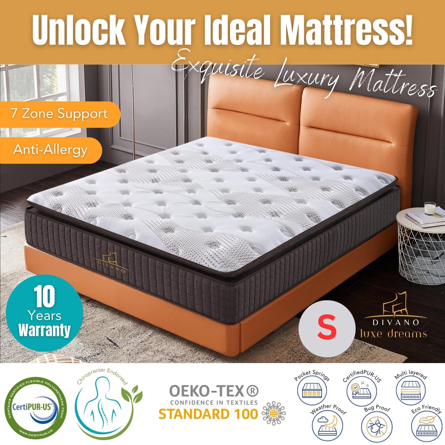 Luxe Dreams 7 Zones Pocket Spring Premium Medium Feel 34cm Mattress