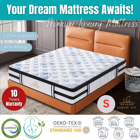 Majestic Rest 7 Zones Luxury Premium Firm Pocket Spring 34cm Mattress