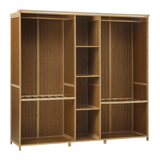 Oikiture Open Wardrobe Clothes Storage Hanging Rail Bamboo