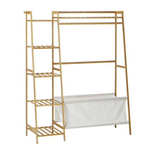 Oikiture Open Wardrobe with Hanging Rail and Laundry Bag