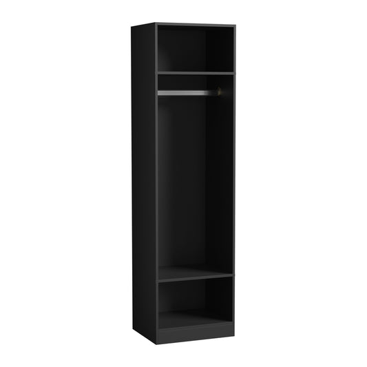 Oikiture Open Wardrobe Shelf Unit 3 Shelves Hanging Rail Black
