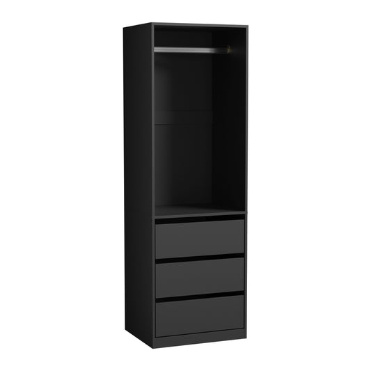 Oikiture Open Wardrobe Shelf Unit 3 Drawers Hanging Rail Black