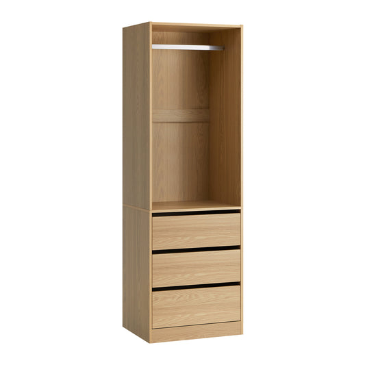 Oikiture Wardrobe 3 Drawers Hanging Rail Natural