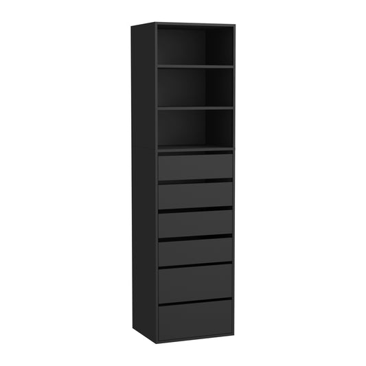 Oikiture Wardrobe Shelf Unit 3 Shelves 6 Drawers Black