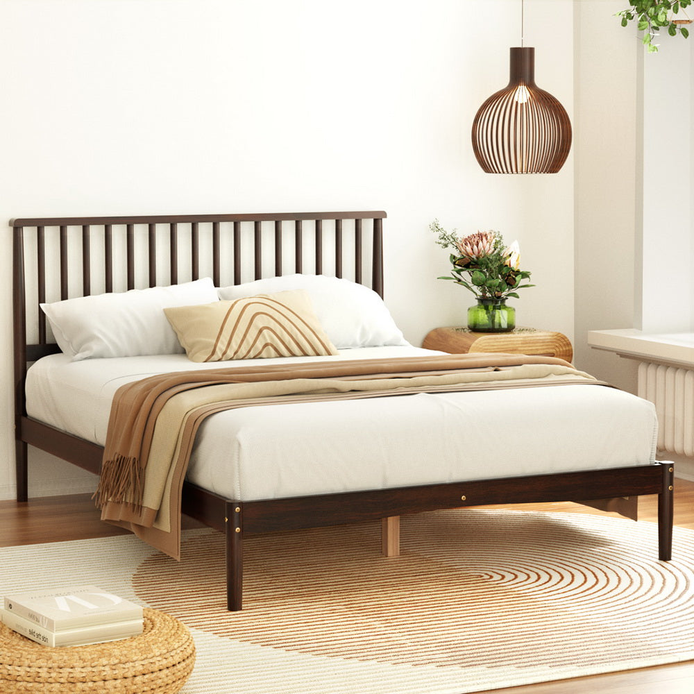 Artiss Bed Frame Wooden Base Mattress Platform Timber Walnut VISE