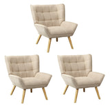 Oikiture 3x Armchair Sofa Lounge Fabric Upholstered Tub Beige