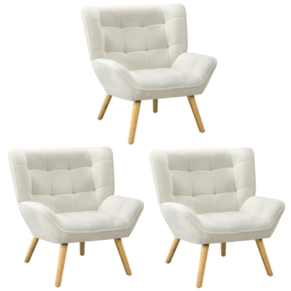 Oikiture 3x Armchair Sofa Lounge Sherpa Upholstered Tub White