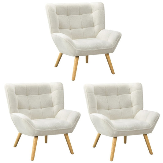 Oikiture 3x Armchair Sofa Lounge Sherpa Upholstered Tub White