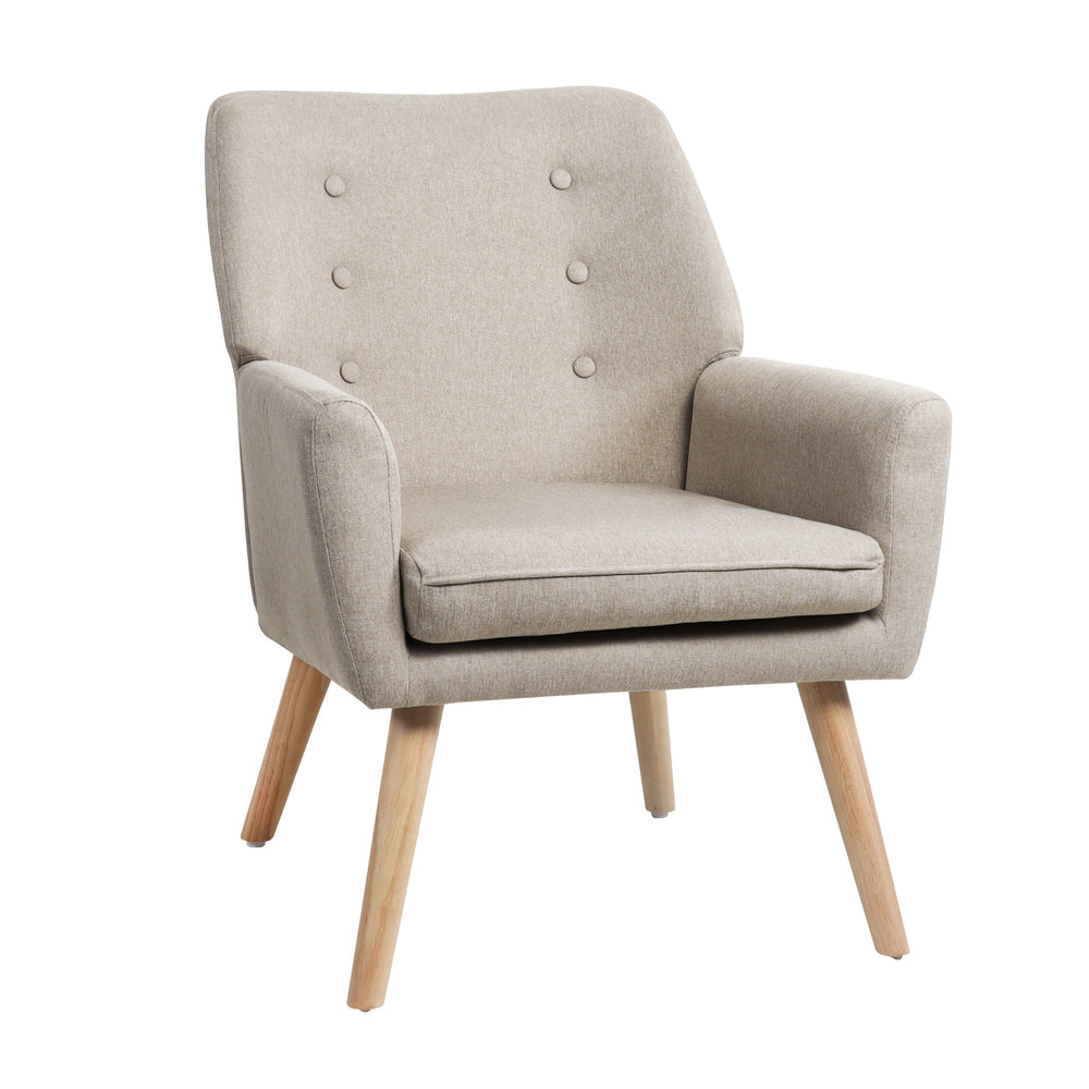 Oikiture Armchair Linen Fabric Beige