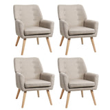Oikiture 4x Armchair Lounge Chair Linen Tub Chairs Sofa Beige